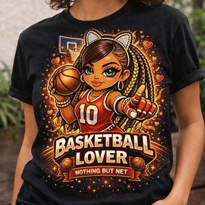 Basketball Lover Graphic Tee - Black with Orange Accents